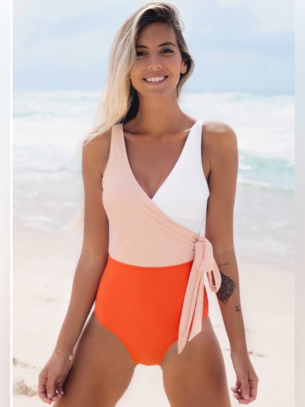 Orange And White Bowknot One piece Swimsuit Size Large